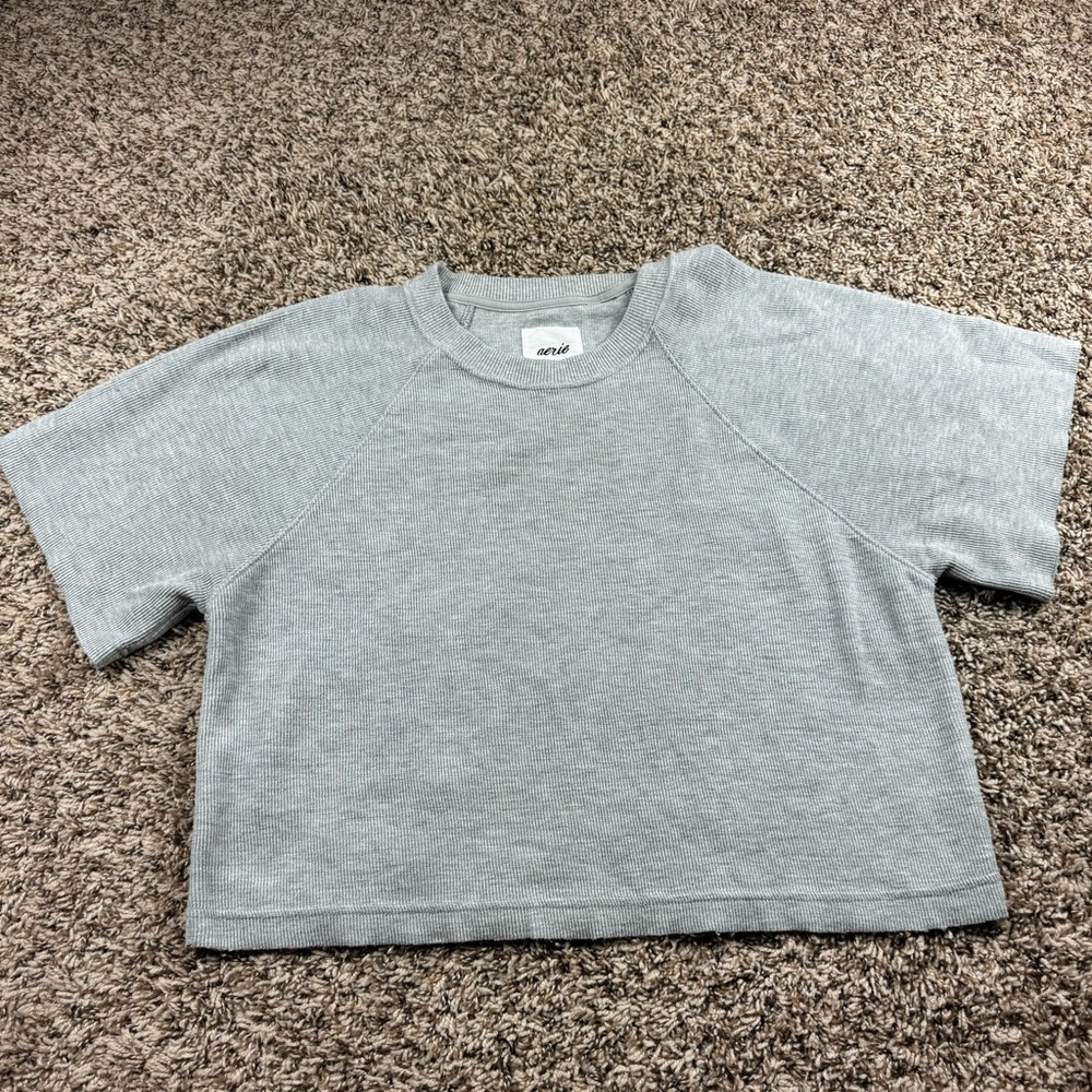 Aerie Lightweight Ribbed Short Sleeve Sweatshirt